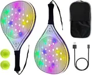 Mens Tennis Racket | Glowing USB Beach Paddle Game Set - Paddle Racquets Sports Accessories with 2 Balls for Adult Junior Daily Training Outdoor Sports Travel