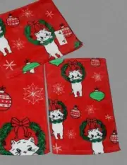 2 White Christmas Cats Wreaths Ornaments Flakes Velour Fingertip Towels NWT