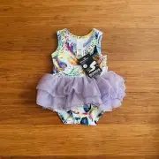 Bonds Baby Girl Tiger Tango Purple Sleeveless Tutu Dress Bodysuit Size 00 BNWT