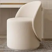 Rotating Dressing Stool, Bedroom Dressing Chair, Home Backrest Stool, Leather Dressing Chair, Easy to Use, Rubber Wood Frame, High Stability,White