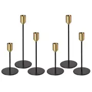 Candle Holders Set of 6 Taper Metal Gold and Black Long Candlestick Holders