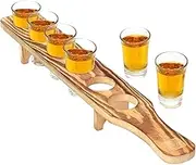 Tequila Serving Tray, Wooden Drink Presentation Stand, 6-Piece Glass Cup Rack, Rustic Beverage Display Board, Shot Holder Organizer, for Bar Party Restaurant Use, (Wooden)