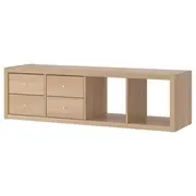 KALLAX shelving unit, with 4 drawers/white stained oak effect, 42x147 cm