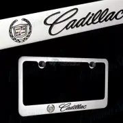 Cadillac LOGO Chrome Plated Brass Metal License Plate Frame with Black Caps NEW