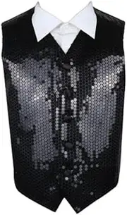[Zasel] Black Boys Junior Sequin Patterned Vest Waistcoat