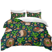 Cute Hedgehog and Cactus Quilt Cover