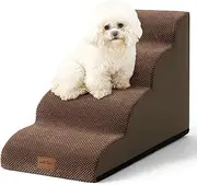 COZY KISS Dog Stairs for Small Dogs 19.7" H, Curved Dog Step for Puppy, Cat, Medium Dog, Pet Ramp for Sofa, Couch or Bed, Ladder with High Density Foam, 15.7x28.3x19.7 inch, 4 Step, Brown