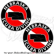 NEBRASKA SCUBA DIVING Flag-Map Shape USA Circular Vinyl Stickers, Decals 75mm x2