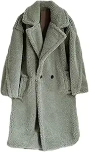 [Generic] Women's Winter Teddy Bear Long Coats Plush Sherpa Fleece Lapel Jackets Long Sleeve Button Warm Outerwear