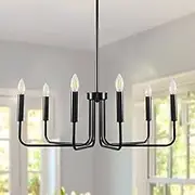 Black Chandelier, 6-Light Farmhouse Pendant Light for Dining Room Lighting Fixtures Hanging, Dining Light Fixtures Industrial Modern Chandelier for Bedroom, Foyer, Hall, Kitchen, Living Room Entryway