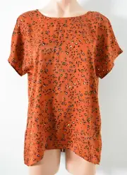 Dotti Top Womens Size 10 Orange Black White Leopard Print Blouse New