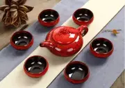 7pcs/set Tea Cups Tea Pot Creative KungFu Tea Service Ceramic Red Glaze Tea Set