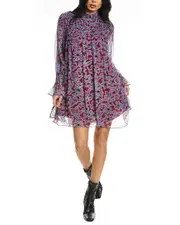 Rebecca Taylor Vera Fleur Smocked Silk Shift Dress