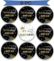 [HAHZY] 9pcs Birthday Pin, 2.3in Its My Birthday Pin with Birthday Squad Button, Birthday Party Button Pin for Women Men, Pin Badge Crew Favors Supplies for 10th, 15th, 18th, 20th, 25th, 30th Birthday etc,