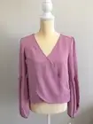 Bar lll Womens Evening Mauve Blouson Bubble Sleeve Wrap Front Blouse Top XS*