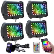 4PCS 4" inch LED Pods Flood Work Light Bar with Multi-Color Chasing RGB Halo ...