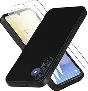 Silicone Flex-Gel Case + 2X Glass Screen Protectors for Samsung Galaxy A15 5G (Matte Black)