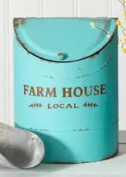 FARMHOUSE Kitchen Bin Wall Bucket Pocket Turquoise Blue Bathroom Bin Embossed