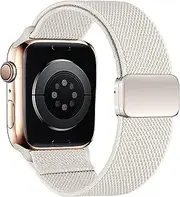 Magnetic Nylon Strap Compatible with Apple Watch Band 46mm 42mm 45mm 44mm 41mm 40mm,Sport Solo Loop Watch Belt for iWatch Bands Series 10 9 8 7 6 5 4,SE/2nd,Women Men (40/41mm,Starlight)