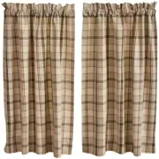 1 pair Edgewood Brown Grey Cream Plaid Country Unlined Cafe Tiers 72" x 36"