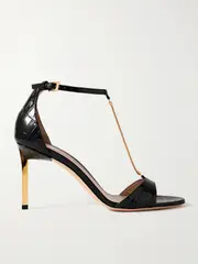 [TOM FORD] TOM FORD - Emanuelle Chain-embellished Croc-effect Leather Sandals - Black - IT41 IT 41 Black