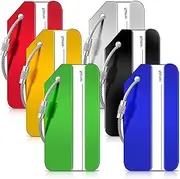 [Cheysrae] 6 Pcs Luggage Tags,Aluminum Alloy Suitcase Tags with Name ID Card and Stainless Steel Loop,Suitcase Baggage Tag Travel Accessories for Checked Luggage and Travel Bag