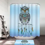 Light Blue Native Owl Shower Curtain