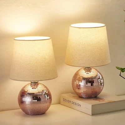 2PK 10.5" Disco Ball Lamp Small Funky Mini Desk Lamps Bedside Nightstand Light