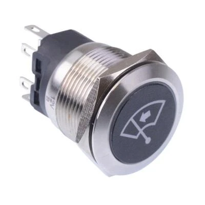 Windscreen Wiper Left Blue LED Momentary 22mm Vandal Push Button Switch 12V