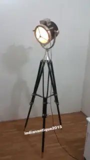 Nautical Designer's Spotlight Floor Lamp With black Wooden Tripod Stand Light De