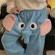 Elephant Trunk 3d Flannel Pajama Pants Unisex Couple Funny Novelty Cartoon Animal Winter Warm Soft Cozy Trousers Pjs Sleepwear Blue Elephant XL