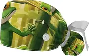 [YTYVAGT] 2-Pc,Gourd-Shaped Working Cap,Fisherman Hat with Buttons and Cotton Sweatband,Jungle Animal Frog Plant Pattern
