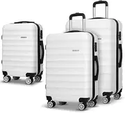 [Wanderlite] Luggage Set 2pcs Trolley Suitcase Sets Hard Case Shell, Bag Carry on Adult Kids White Travel Hand Luggages, Lightweight Roller TSA Lock 4 Universal Wheels