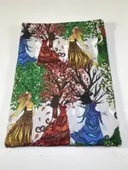Book Sleeve Handmade Padded Fabric Book Cover10"x7.5" Seasonal Trees/Women Print