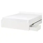 VIHALS bed frame with 2 storage boxes, white/Luröy, Full/Double
