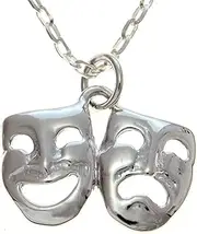 [Scottish Jewellery Shop] Sterling Silver Comedy Tragedy Masks Pendant Necklace, 18" Chain, Women's Special Occasion Adult Unisex Necklace