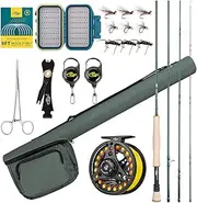 SF Fly Fishing Rod Combo Starter Kit Semi Gloss Green Jade Finish 24T Carbon Fiber Trout Travel Fly Rod with Reel,Fly Rod case,Fly Box, Flies,Tapered Leader,Knot Tying Tools