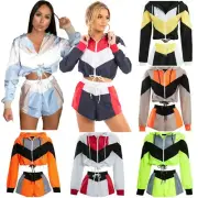 Ladies Womens Colour Co-Ord Crop Top Shorts Festive Tie Front Pocket Set