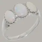 18k White Gold Natural Opal Womens Trilogy Ring