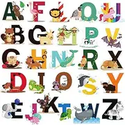 DEKSOH Educational Animal Alphabet Wall Decal Set - Peel and Stick ABC Wall Stickers for Kids Room and Baby Nursery