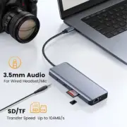 Multiport USB C Adapter With HDTV VGA Output RJ45 Ethernet TF Card Reader