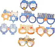 SHOWERORO 8pcs Hanukkah Glasses Hanukkah Photo Glasses Hanukkah Themed Party Glasses Hanukkah Photo Booth Props Hanukkah Party Favors Illumination Party Supplies Paper Decorations Prom