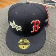 New Era Boston Red Sox Fitted Hat - Size 8 Alpha Industries Msrp 55.99