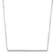 Sterling Silver Sideways Bar Pendant CZ Necklace, 18"