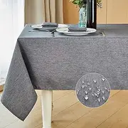 Mebakuk Rectangle Table Cloth Linen Farmhouse Tablecloth Waterproof Anti-Shrink Soft and Wrinkle Resistant Decorative Fabric Table Cover for Kitchen (Dark Grey, 60" x 84" (6-8 Seats))