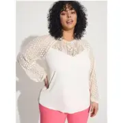 Torrid 1 (1X 14/16) Ivory Blouson Sleeve Lace Mix Georgette Pullover Blouse Top