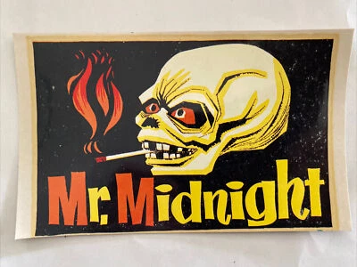 Vintage MR. MIDNIGHT Car Decal/ Transfer Skull Match & Flame 1970s’