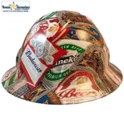 Beer Cans Hydro Dipped Full Brim Hard Hat with Ratchet Suspension