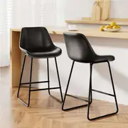 2x Artiss Bar Stools Leather Padded Metal Legs Black