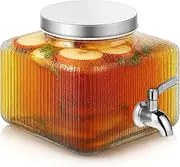 Drink Dispenser for Fridge, 1 Gallon Glass Beverage Dispenser with 100% Leakproof Stainless Steel Spigot, Ideal for Water, Lemonade, Juice, Iced Tea